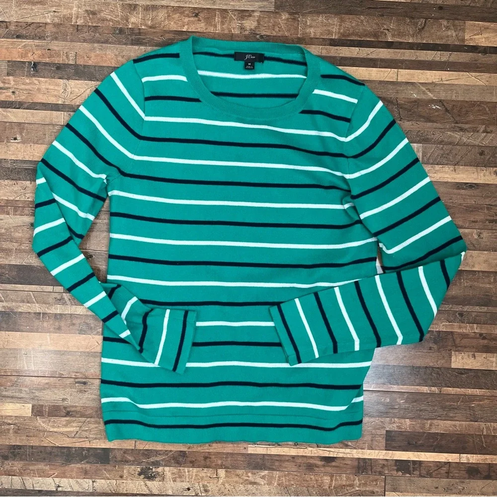 J. Crew Striped Pullover Crew Neck Sweater Green Sz M
